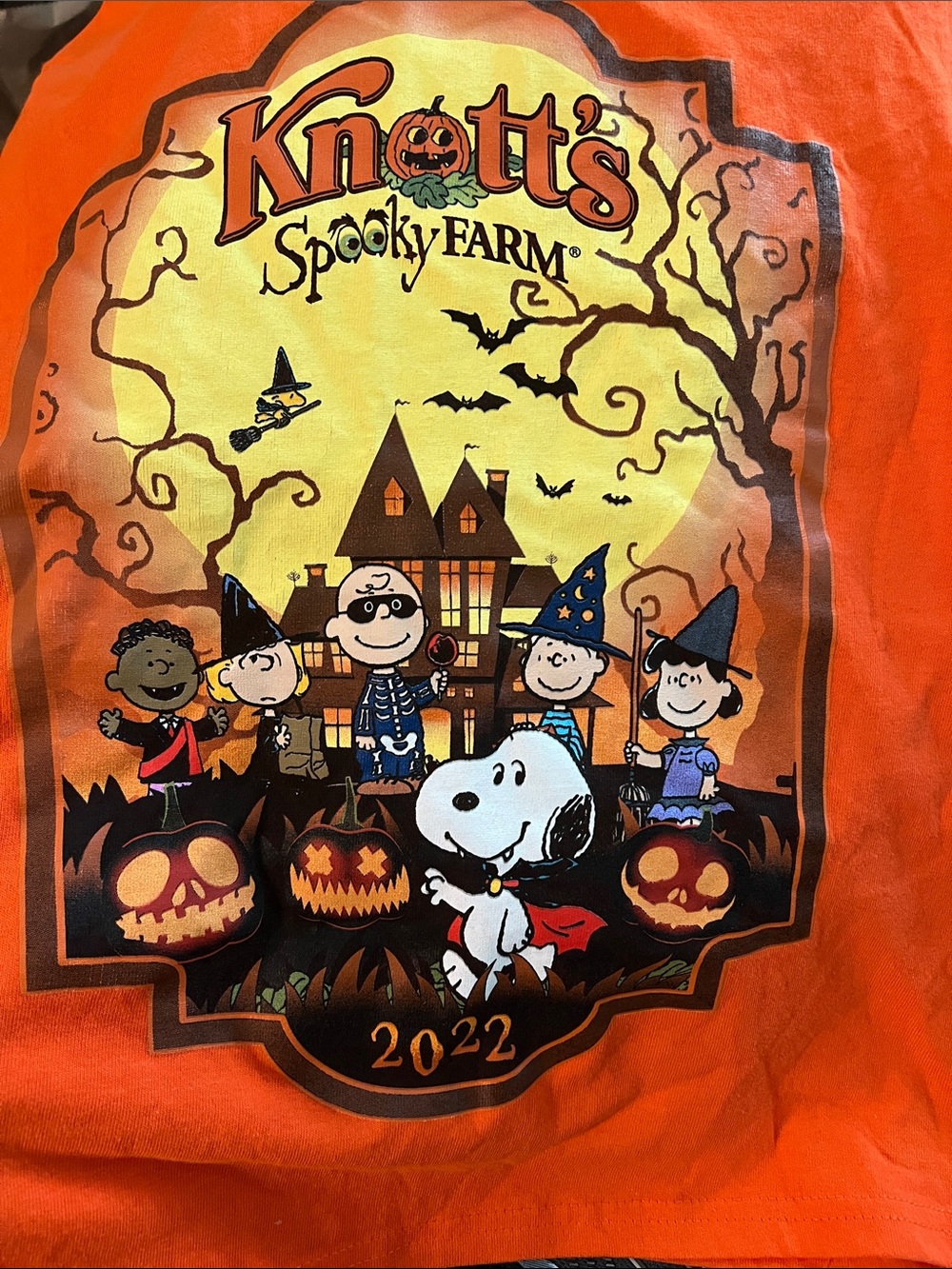 Peanuts x Knott's Spooky Farm Orange Kids T-Shirt .Short Sleeve. Size S.